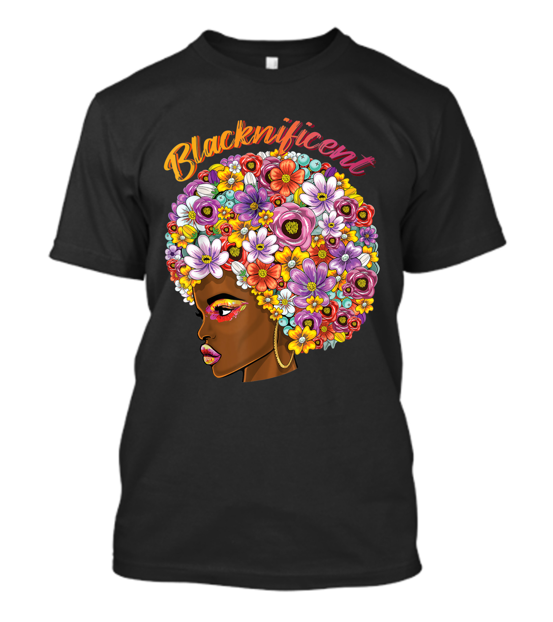 Blacknificent Afro Natural Hair African Black Queen Floral T-Shirt