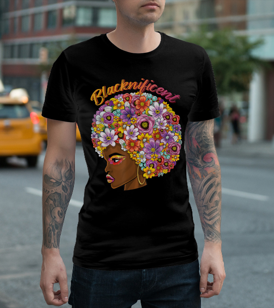 Blacknificent Afro Natural Hair African Black Queen Floral T-Shirt