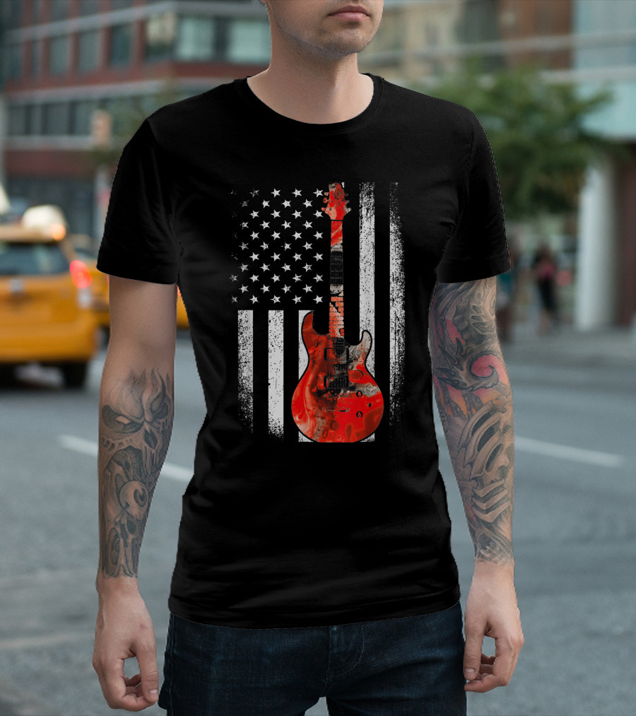 American Flag Bass Guitar USA Patriotic Guitar Lover T-Shirt