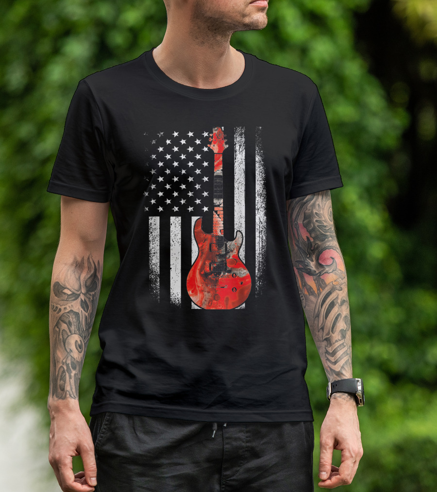 American Flag Bass Guitar USA Patriotic Guitar Lover T-Shirt