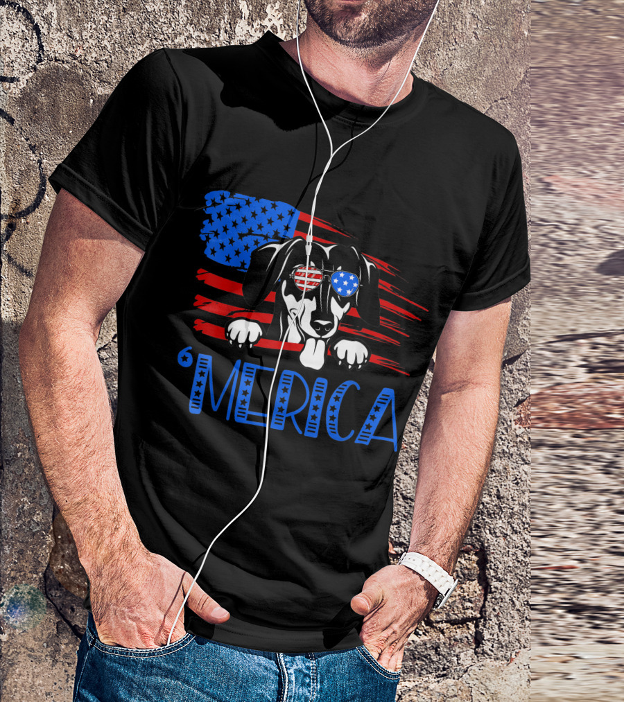 Dachshund Dog With American Flag Sunglasses 'Merica Fourth Of July T-Shirt