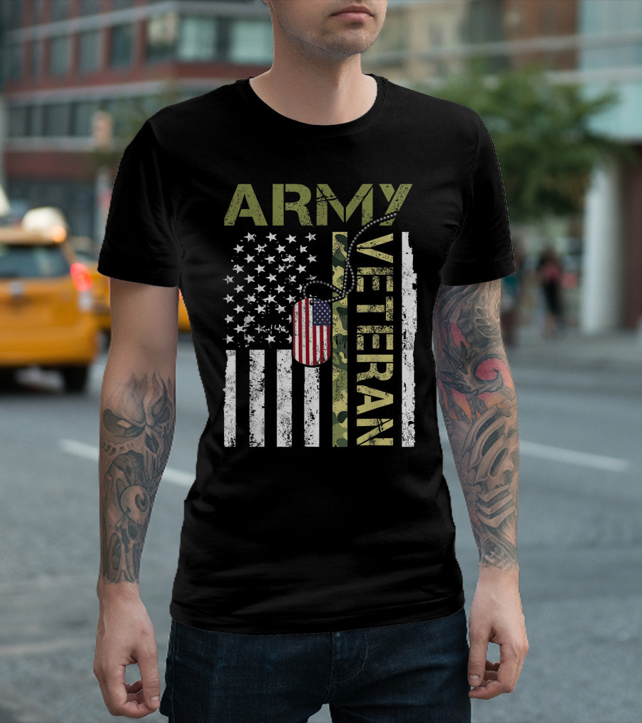Army Veteran American Flag Camo T-Shirt