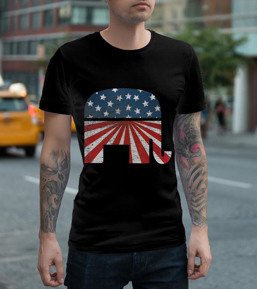 Patriotic Elephant with American Flag USA Republican Party T-Shirt