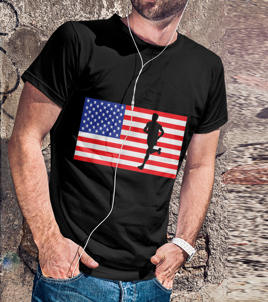 Marathon Runner USA American Flag Race Running Fourth Of July T-Shirt