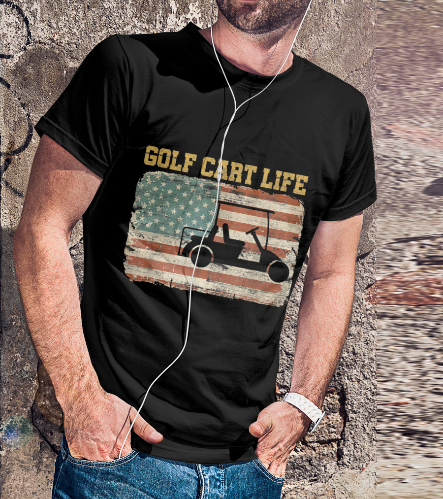 Golf Cart Life Retro Vintage American Flag Golfer T-Shirt