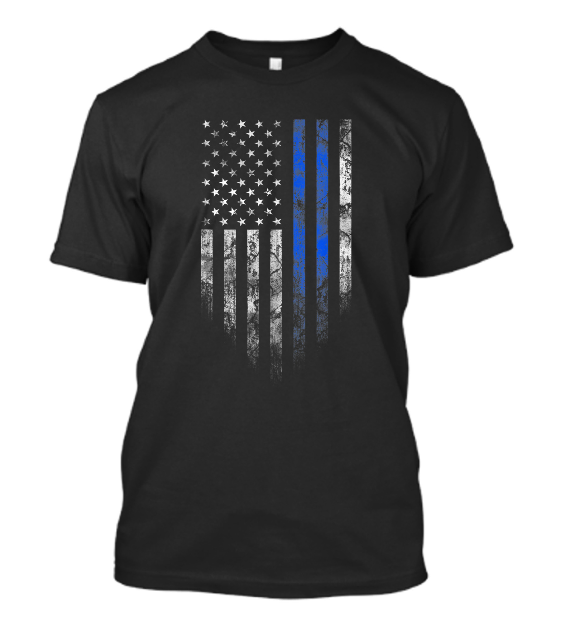 Thin Blue Line Distressed American Flag Police Support T-Shirt