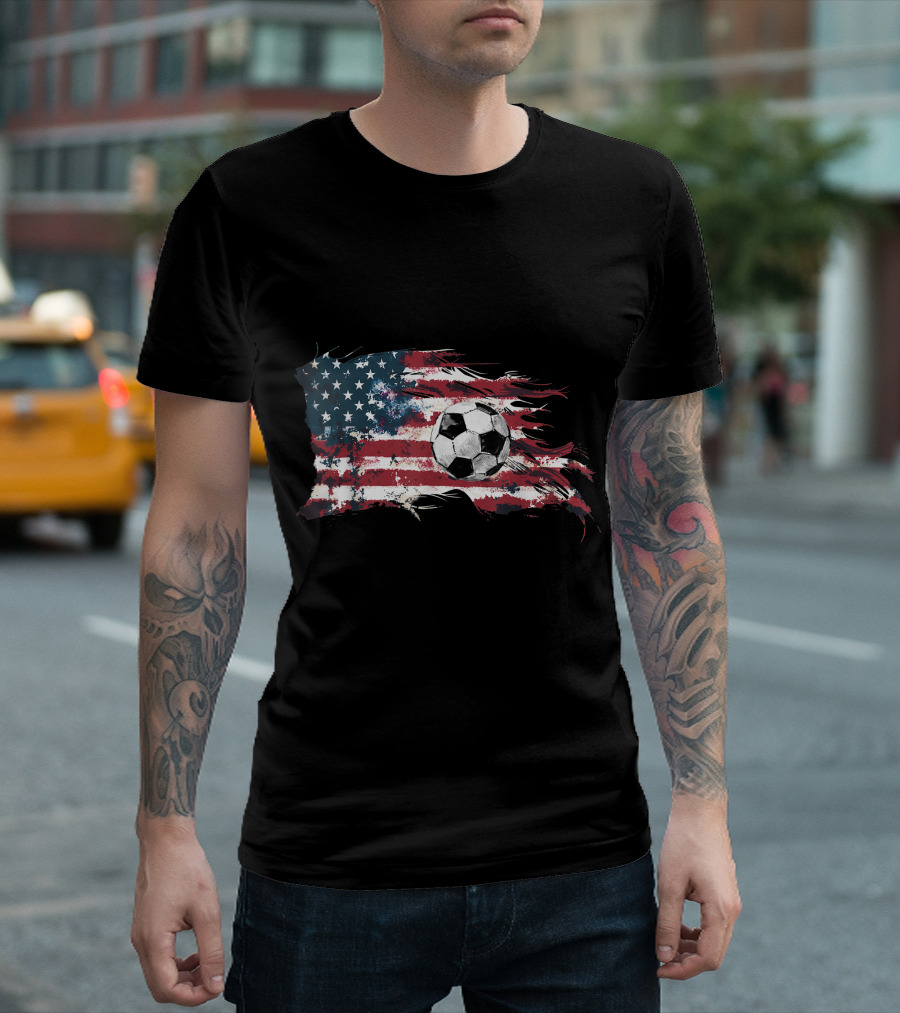 Vintage Soccer American Flag 4th Of July Fun T-Shirt