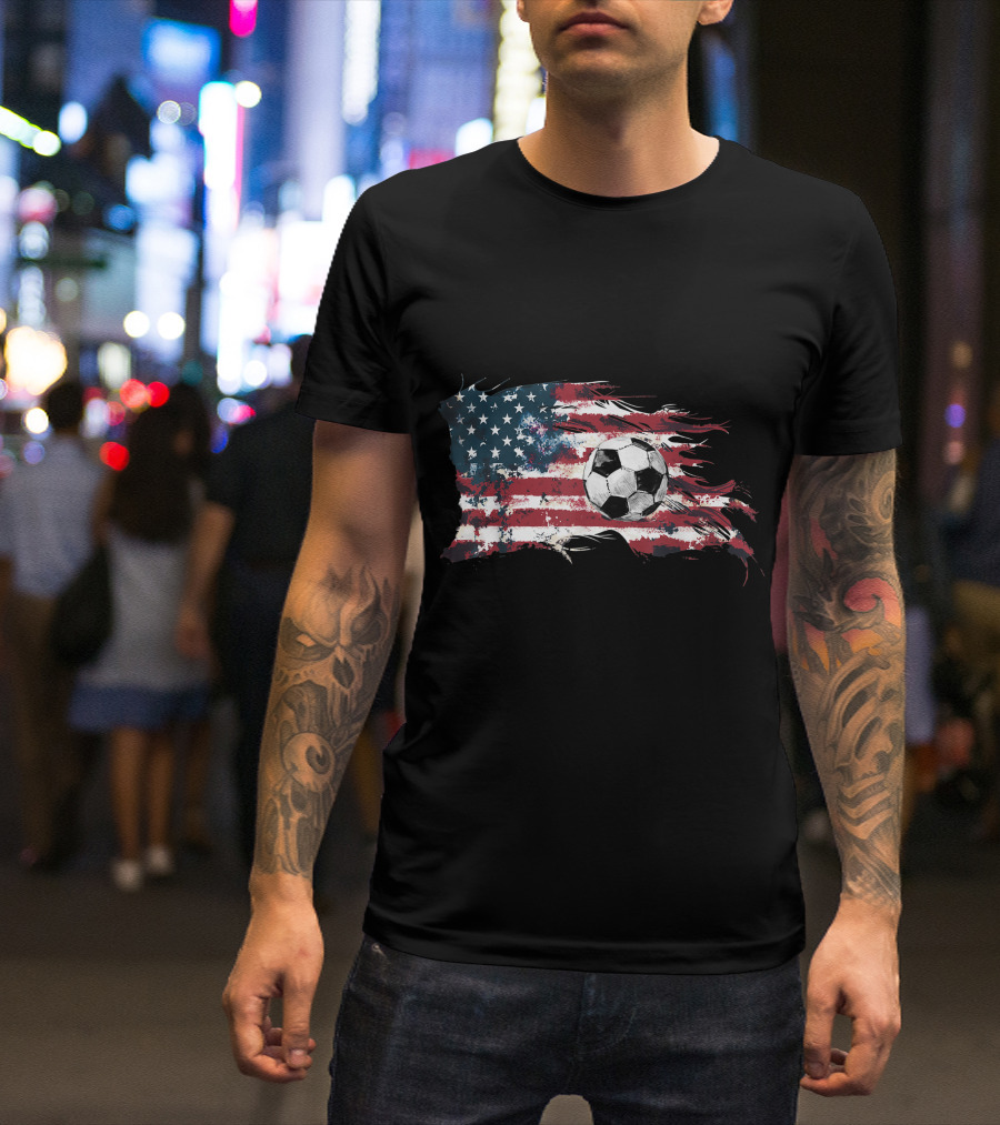 Vintage Soccer American Flag 4th Of July Fun T-Shirt