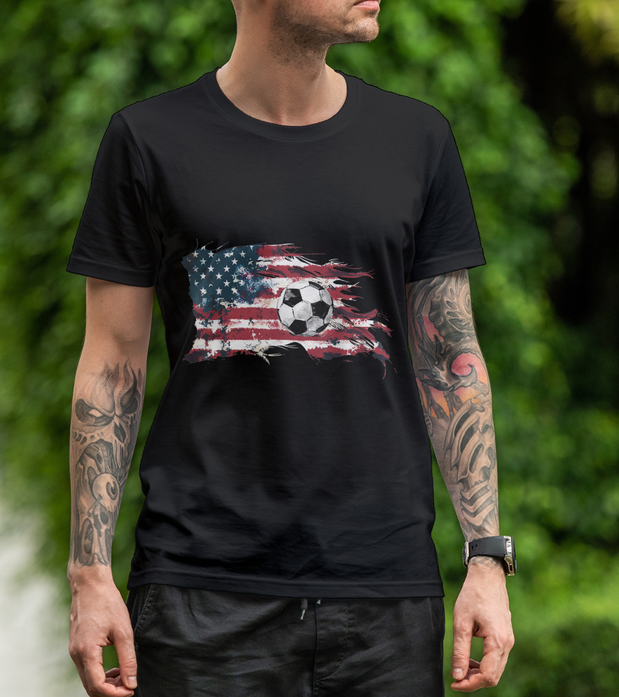 Vintage Soccer American Flag 4th Of July Fun T-Shirt