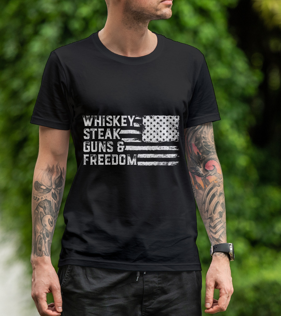 Whiskey Steak Guns And Freedom American Flag Vintage Fourth Of July T-Shirt