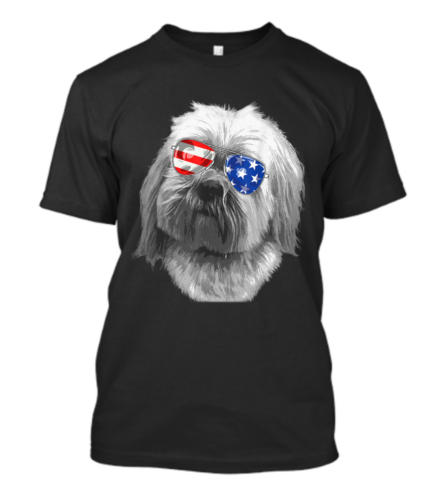 Vintage Lhasa Apso Dog With American Flag Glasses USA T-Shirt