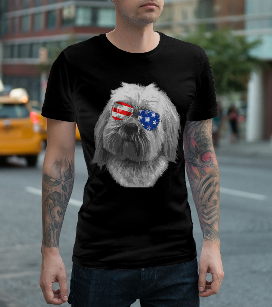Vintage Lhasa Apso Dog With American Flag Glasses USA T-Shirt