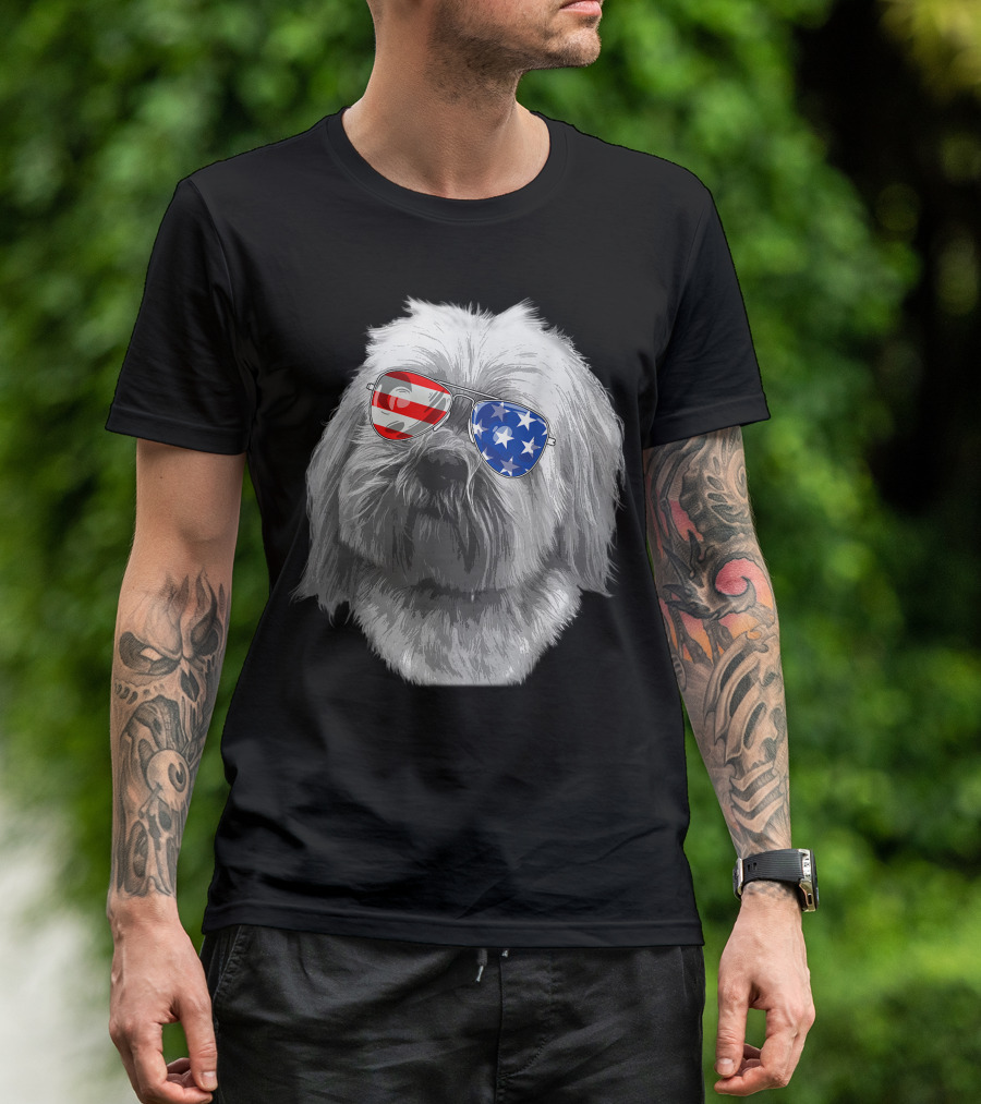 Vintage Lhasa Apso Dog With American Flag Glasses USA T-Shirt