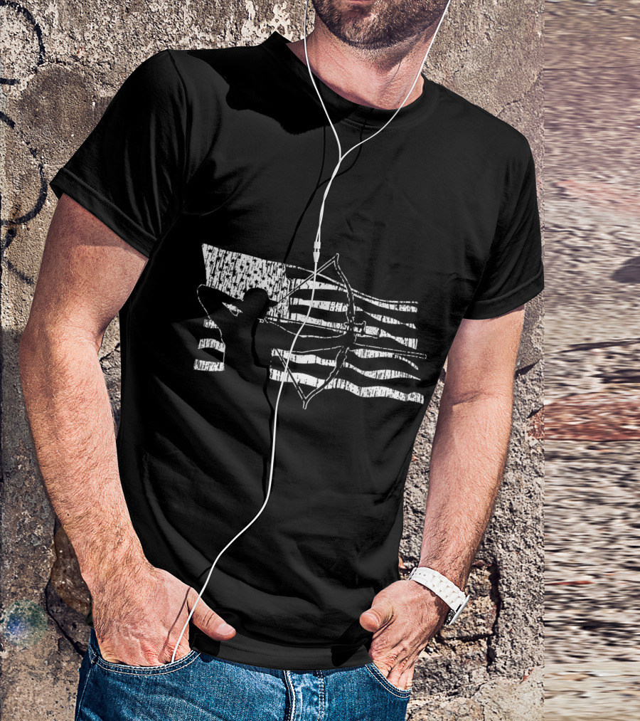 American Flag Bow Hunting Archery Patriotic Bow Hunter T-Shirt