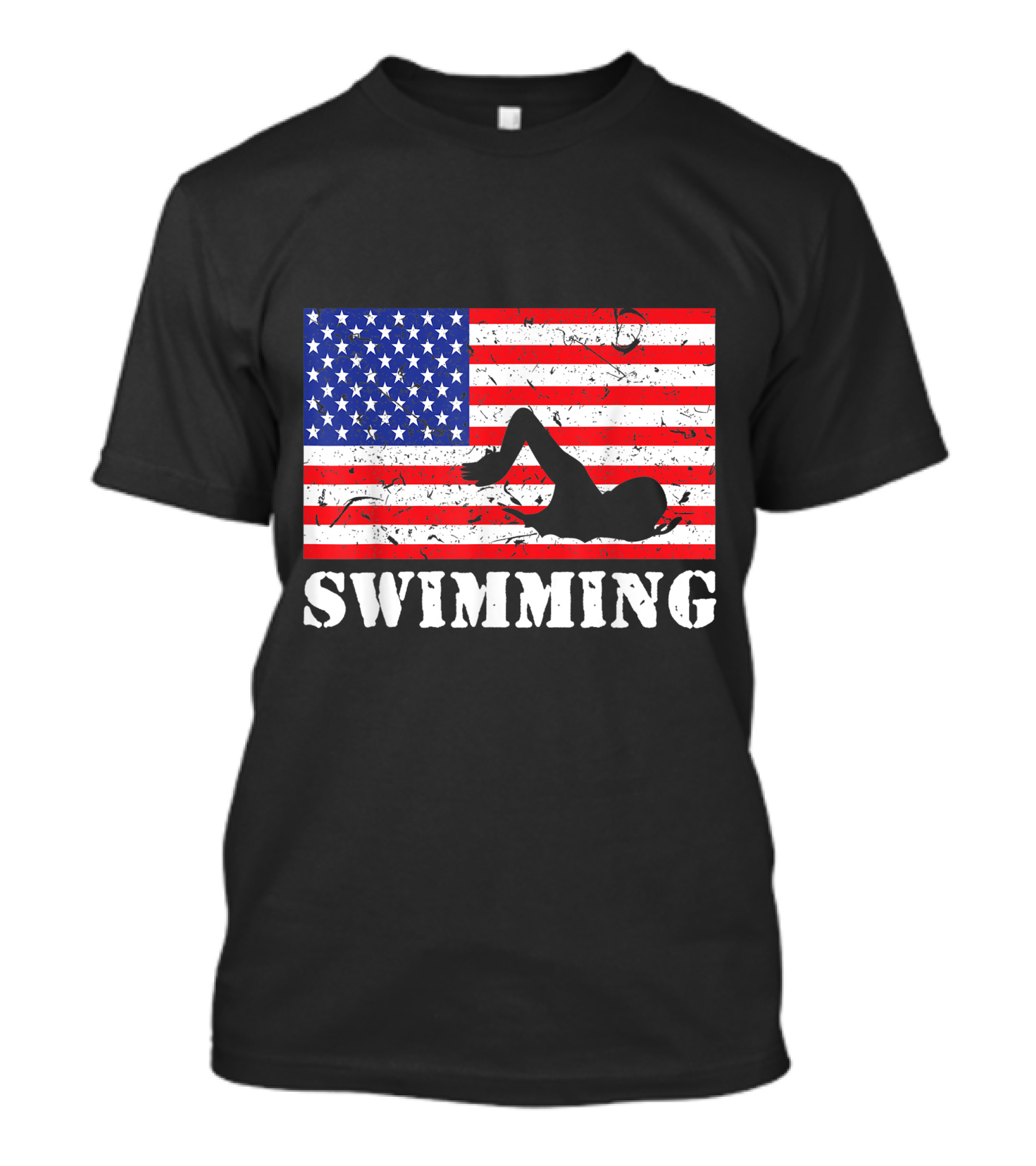 Vintage Distressed USA Flag Swimming Swimmer American Flag T-Shirt