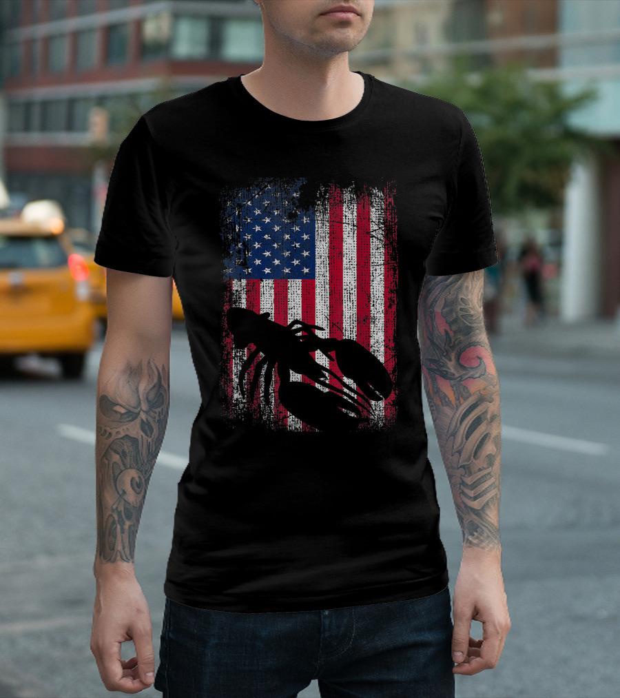 American Flag Lobster Silhouette Vintage 4th of July T-Shirt