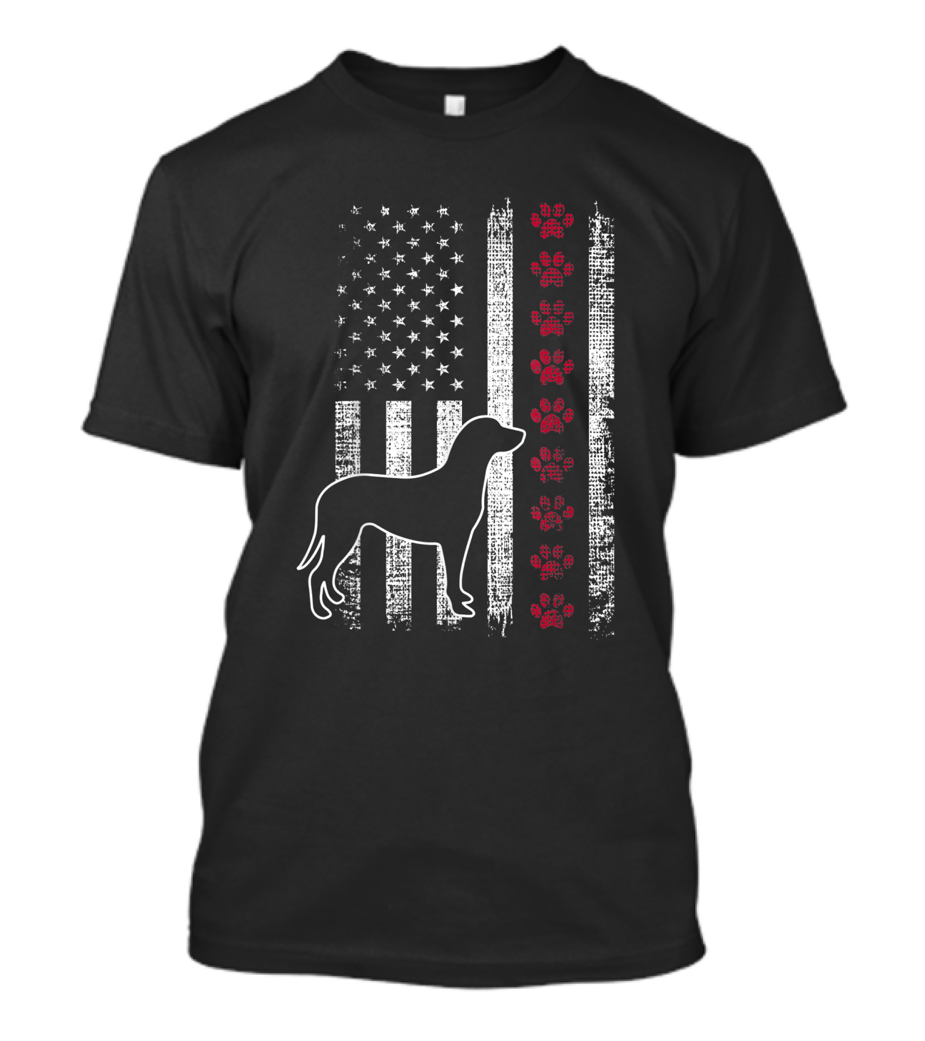 Vintage American Flag With Louisiana Catahoula Leopard Dog Silhouette And Red Paw Prints T-Shirt