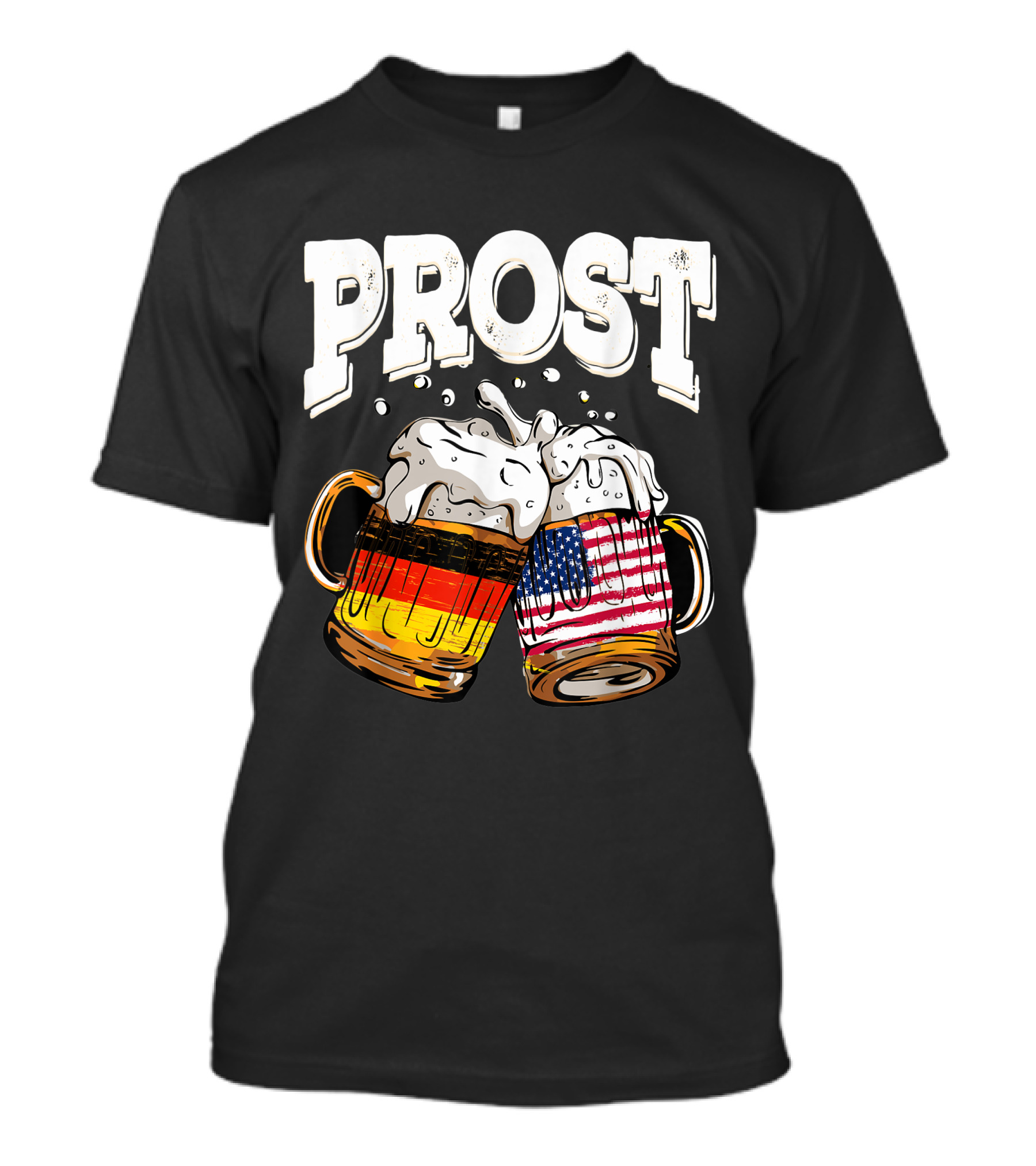 Prost Beer Oktoberfest German American Flag Toast With Beer Mugs T-Shirt