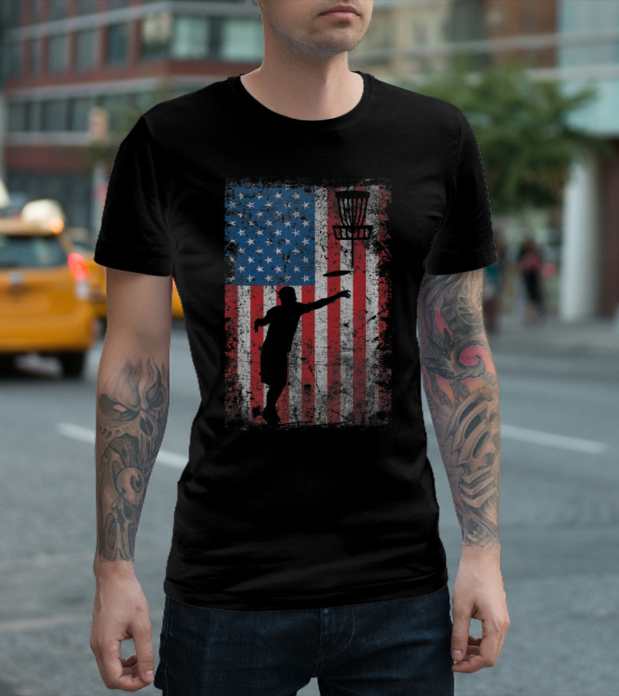 Independence Day American Flag Disc Golf Player T-Shirt