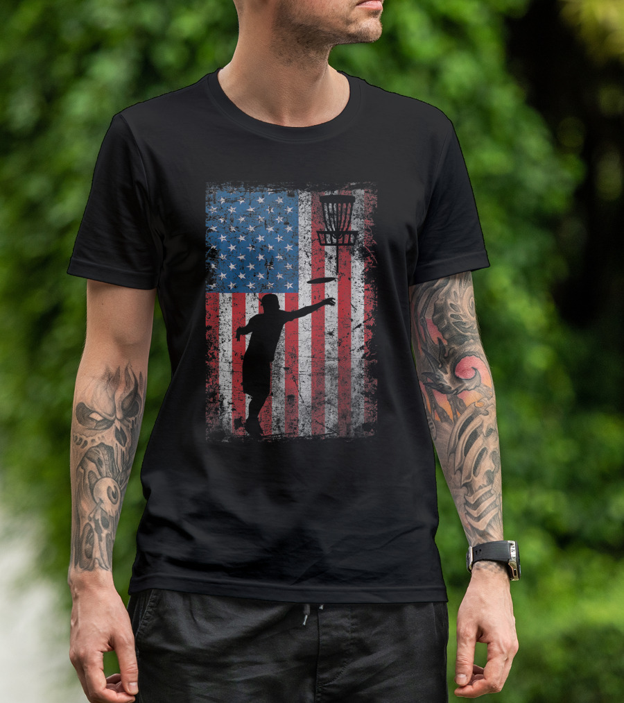 Independence Day American Flag Disc Golf Player T-Shirt