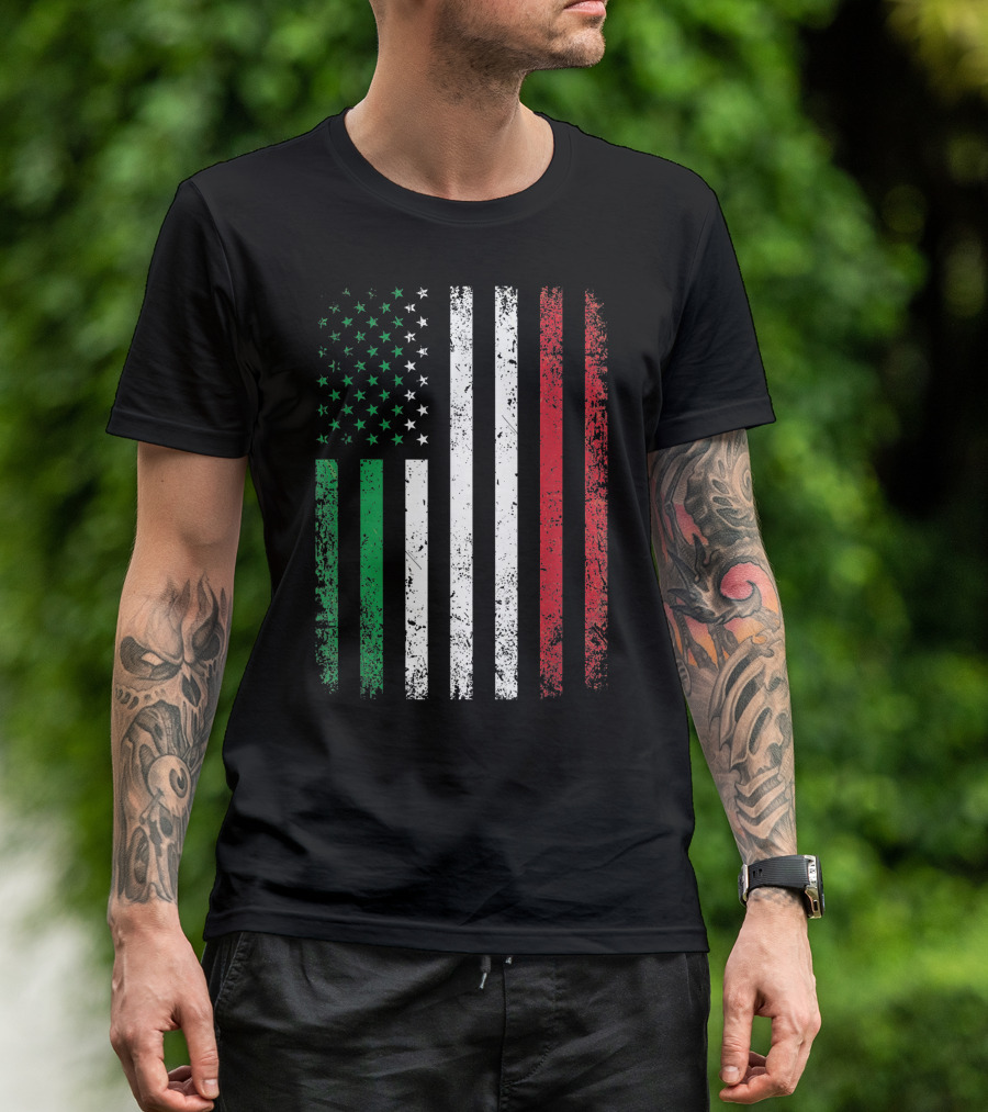 Italy USA Flag 4th Of July Patriotic American Italian Flag Blend T-Shirt
