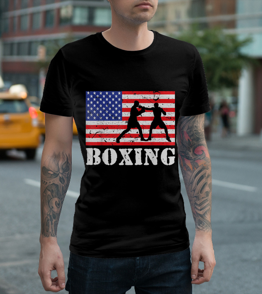 Vintage Distressed Boxing American Flag Fighter USA Boxer T-Shirt