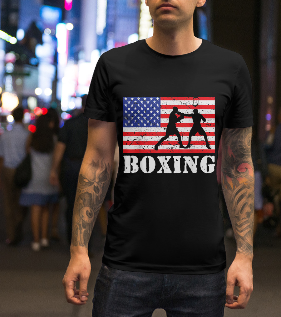 Vintage Distressed Boxing American Flag Fighter USA Boxer T-Shirt