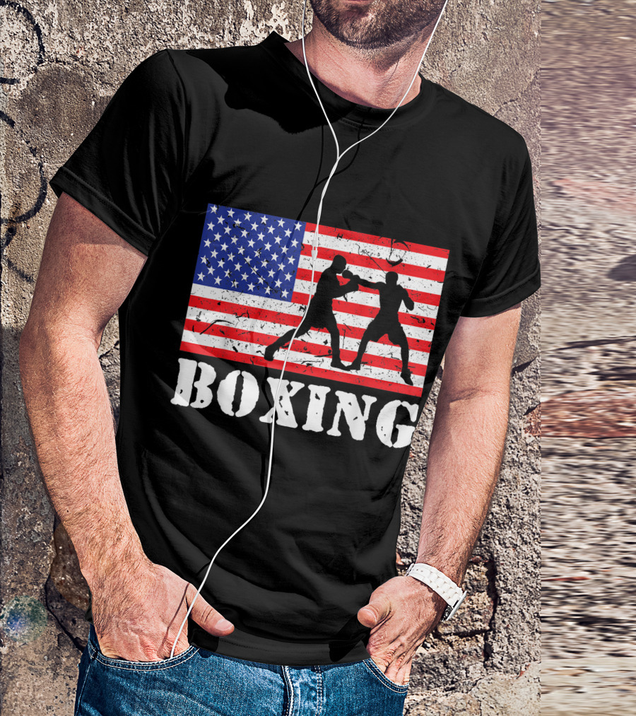 Vintage Distressed Boxing American Flag Fighter USA Boxer T-Shirt
