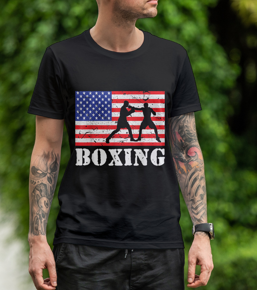 Vintage Distressed Boxing American Flag Fighter USA Boxer T-Shirt