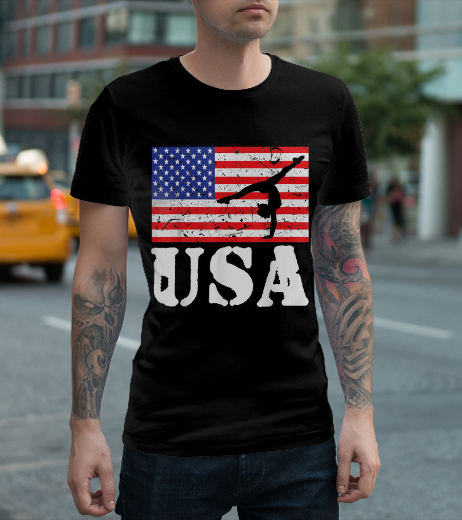 USA Distressed American Flag Vintage Gymnastics Tumbling T-Shirt