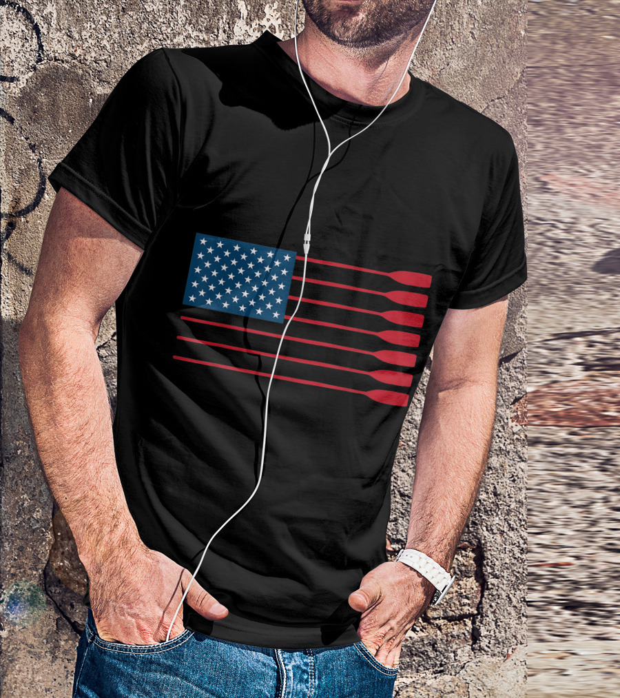 American Flag Oar Rowing Paddle Lover Rowers Funny Cool T-Shirt