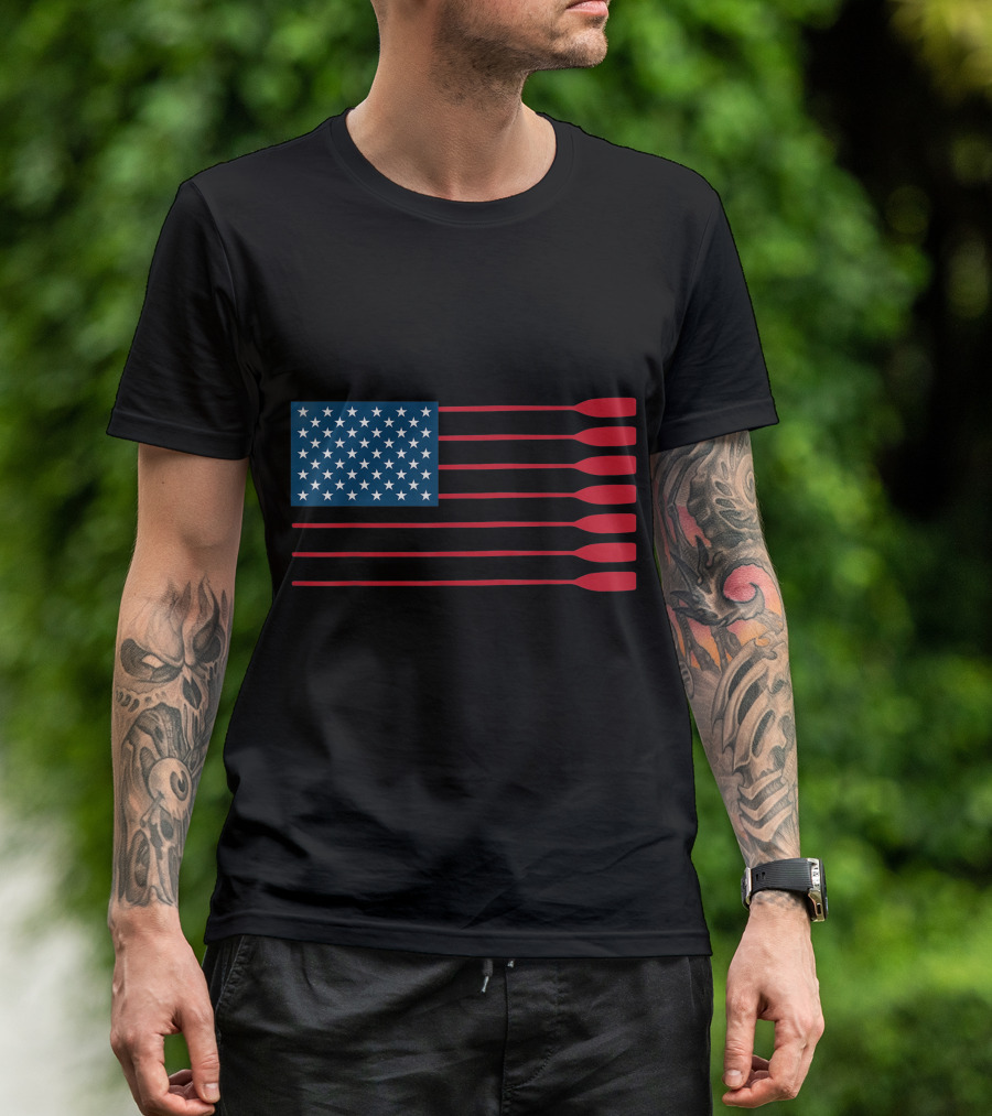American Flag Oar Rowing Paddle Lover Rowers Funny Cool T-Shirt