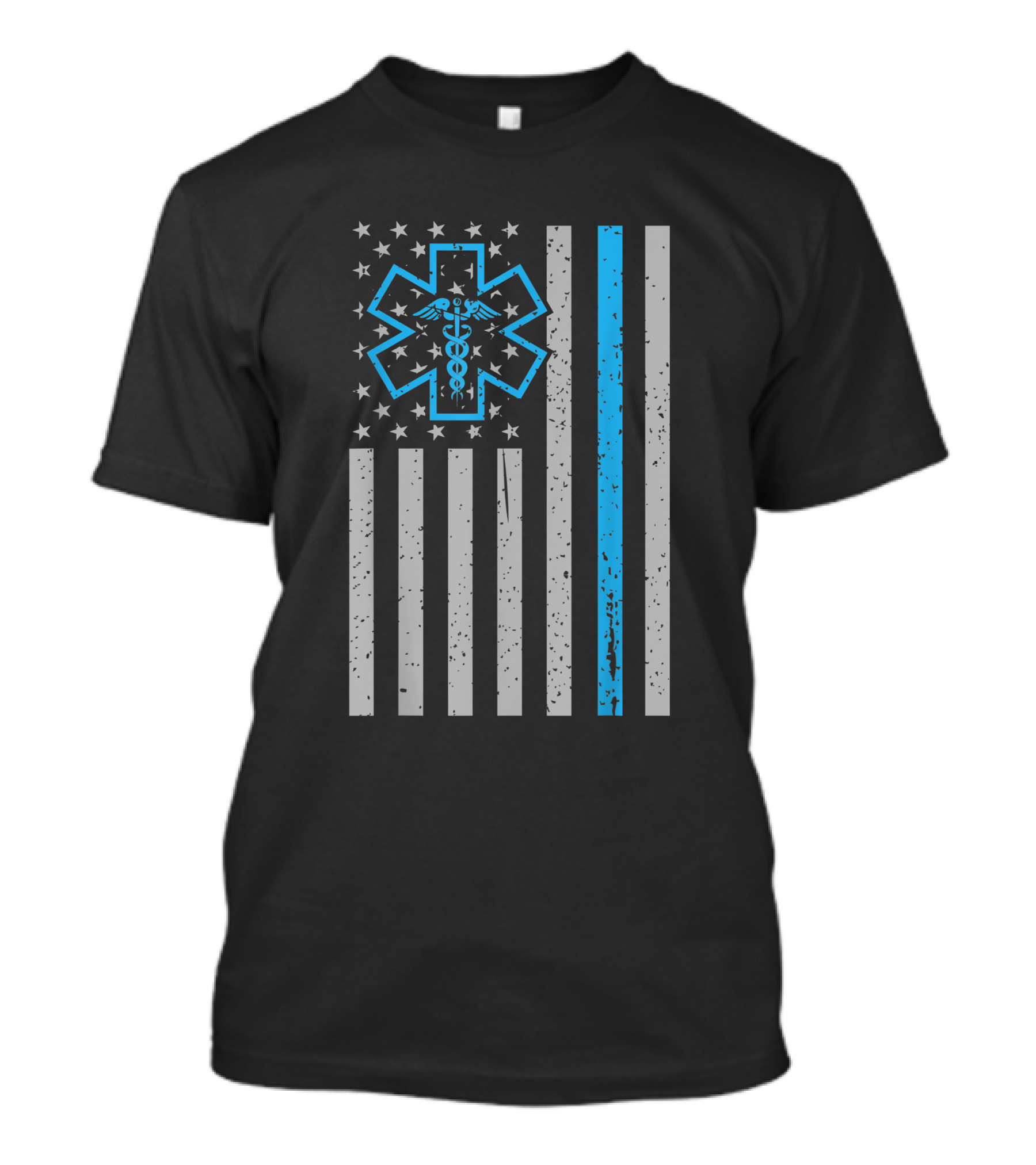 Thin Blue Line Star Of Life American Flag EMS EMT Paramedic T-Shirt