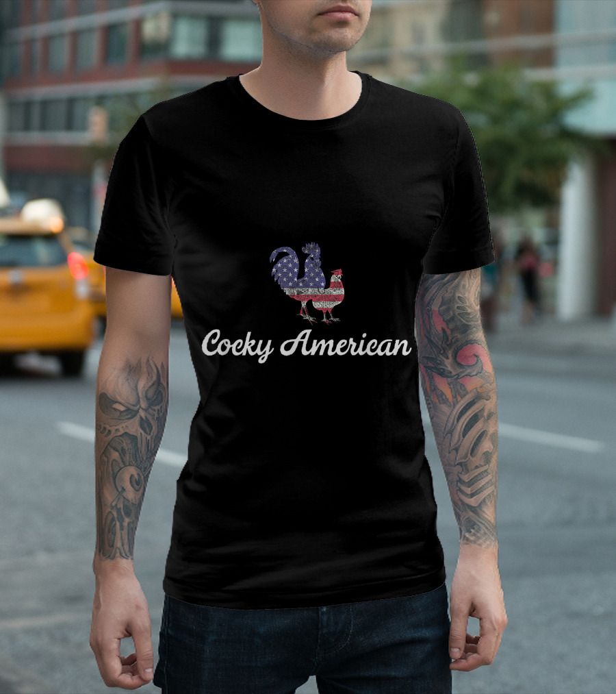 Cocky American Funny 4th Of July Chicken Lover Stars And Stripes Rooster T-Shirt