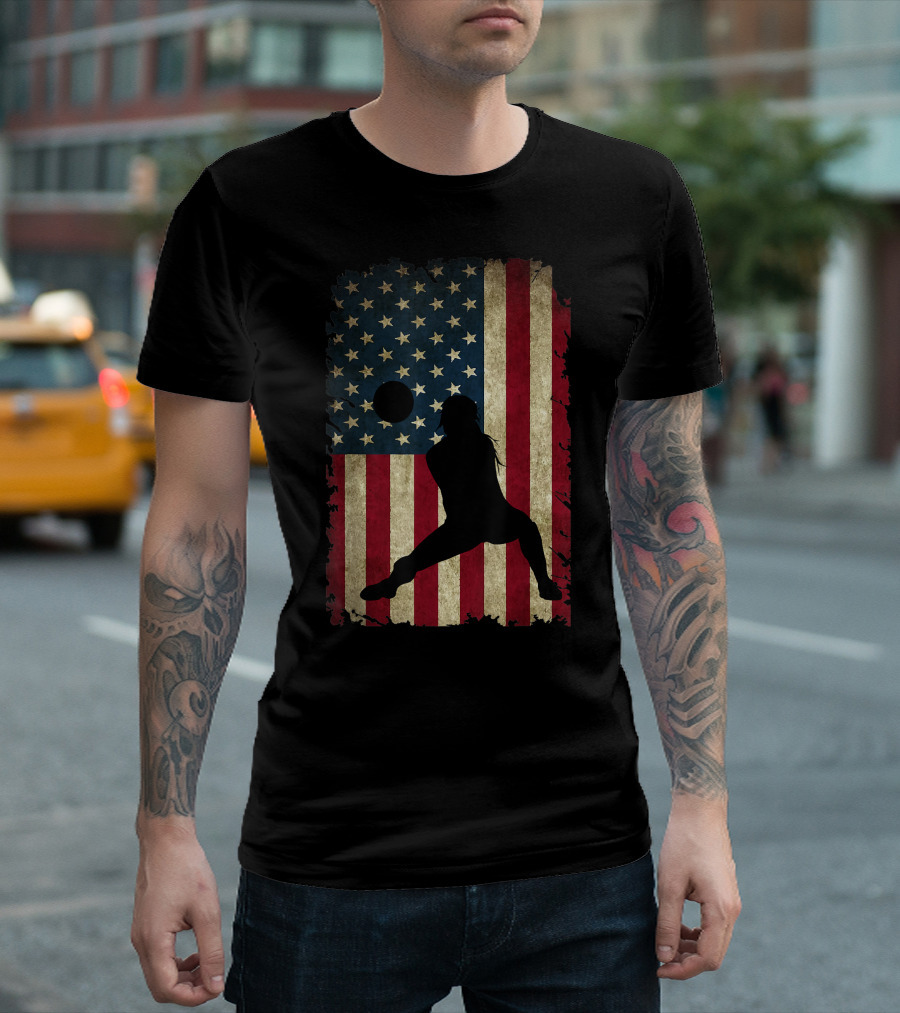 Love Volleyball USA American Flag Girls Player Dig T-Shirt