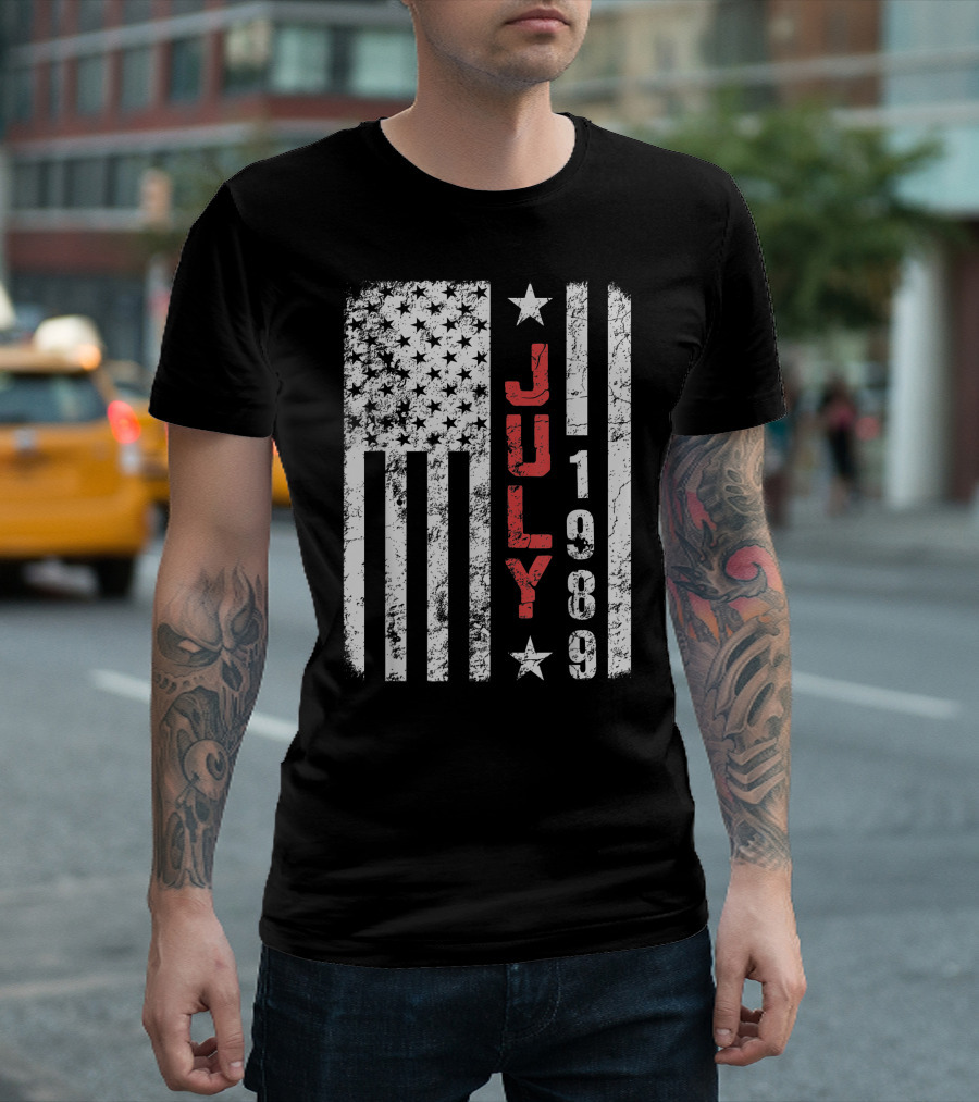 July 1989 American Flag Stars Stripes Birthday T-Shirt