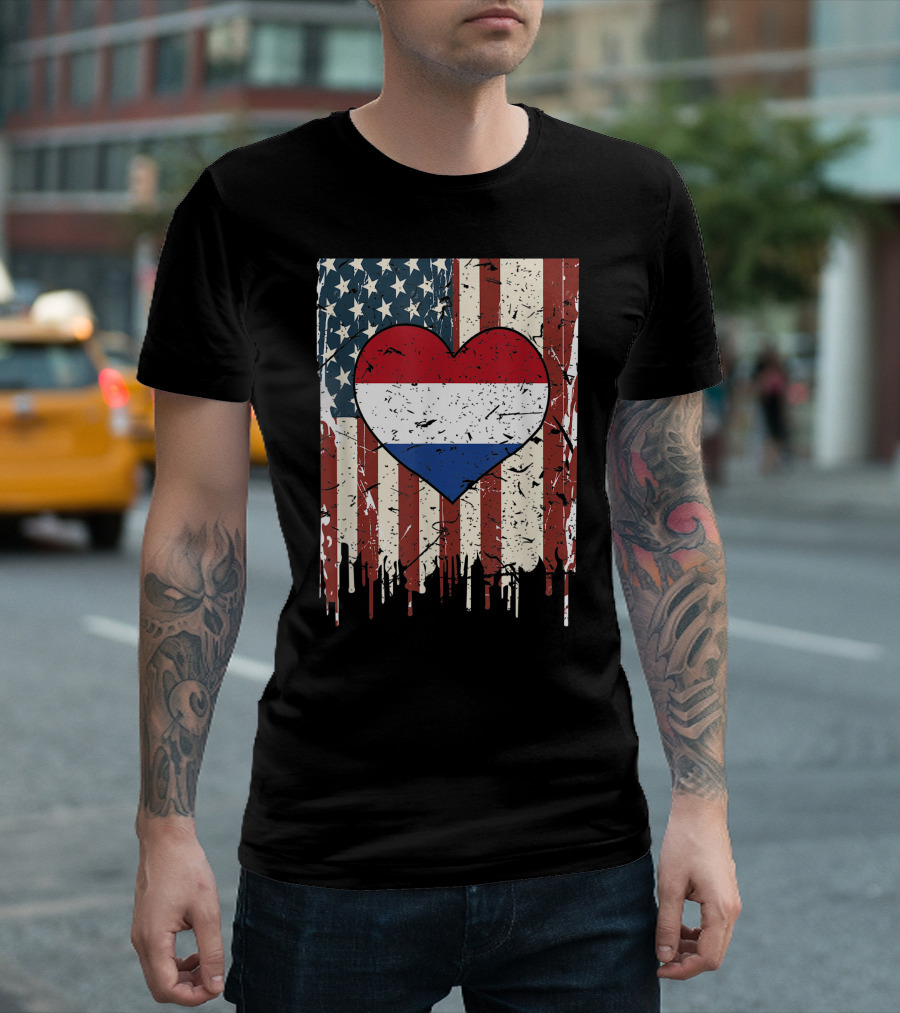 Patriot Hearts American Dutch Flag USA Netherlands T-Shirt