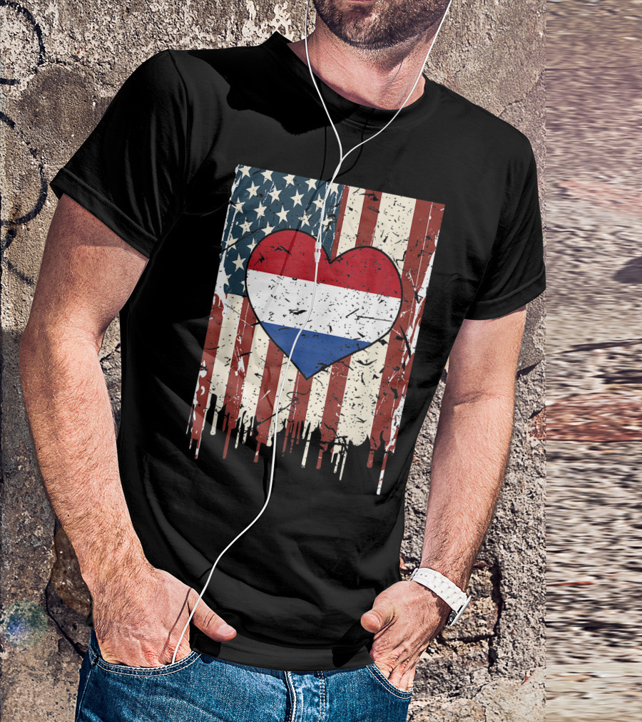 Patriot Hearts American Dutch Flag USA Netherlands T-Shirt