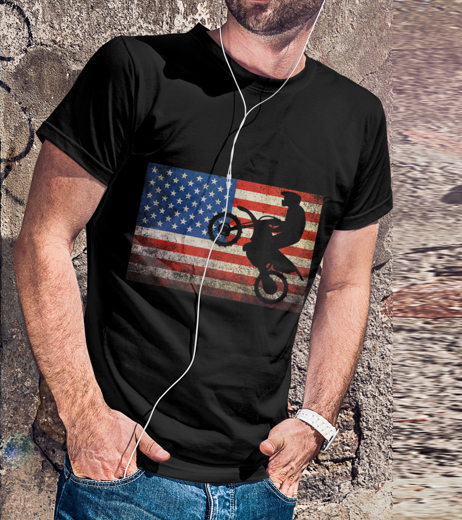 Usa Independence Day July 4Th American Flag Dirt Bike T-Shirt