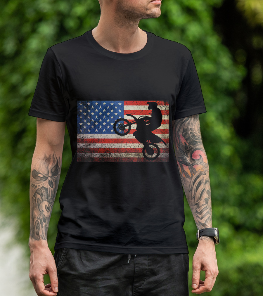 Usa Independence Day July 4Th American Flag Dirt Bike T-Shirt