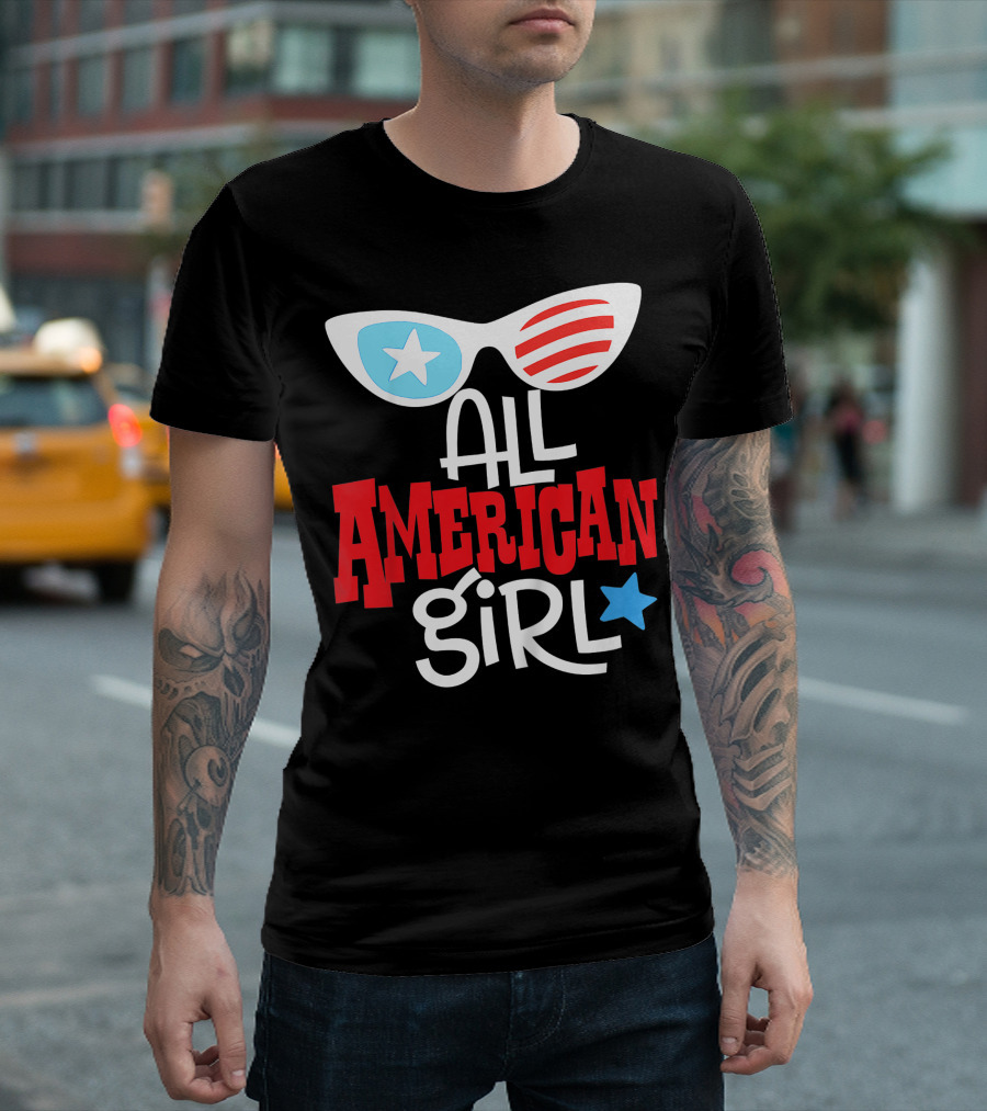 All American Girl Sunglasses Star Stripes 4th Of July USA Flag T-Shirt