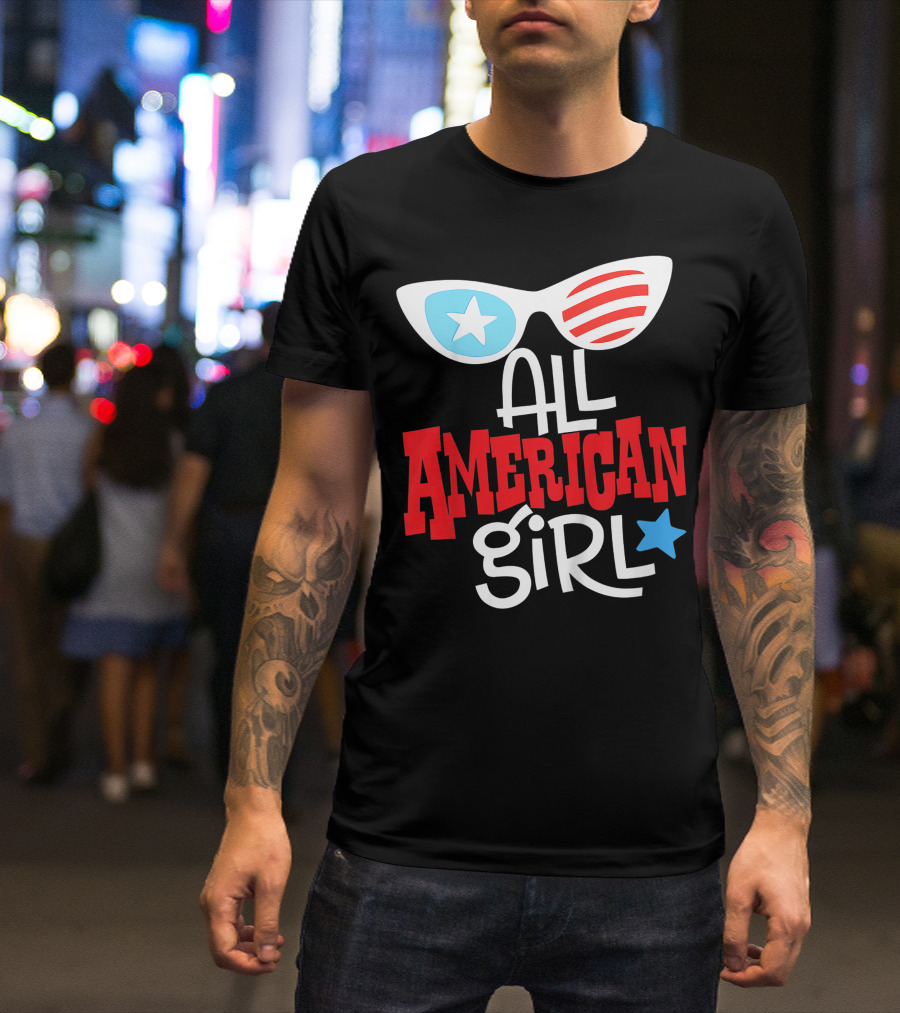 All American Girl Sunglasses Star Stripes 4th Of July USA Flag T-Shirt