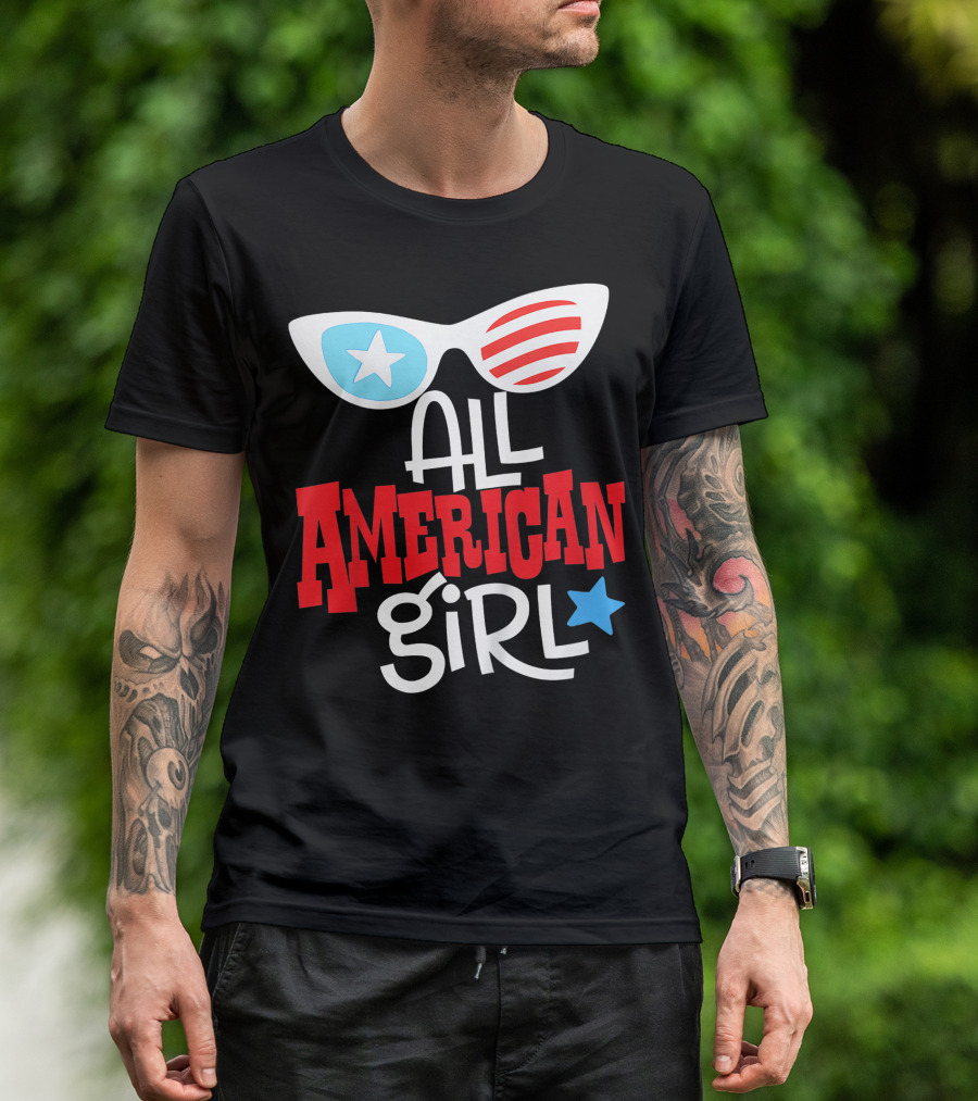 All American Girl Sunglasses Star Stripes 4th Of July USA Flag T-Shirt