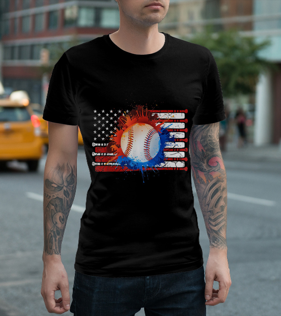 Vintage American Flag Baseball Softball Dad Men T-Shirt