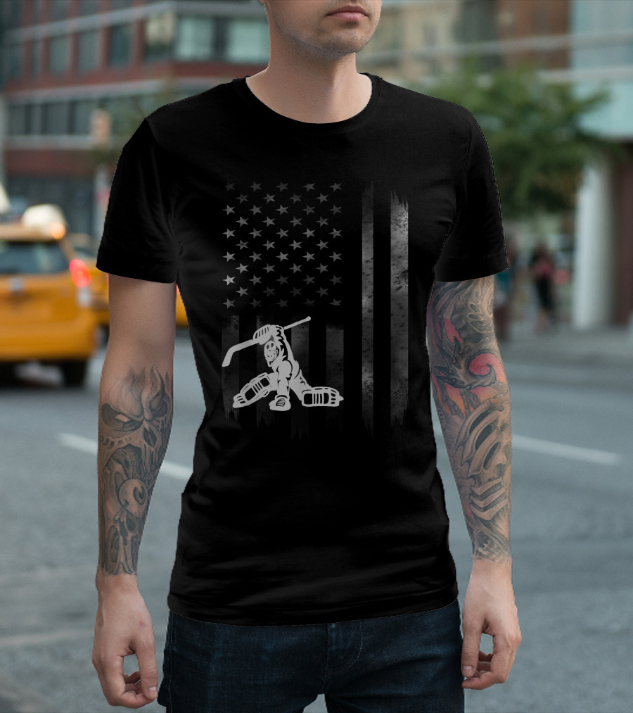 Vintage American Flag Hockey Goalie 4th of July T-Shirt