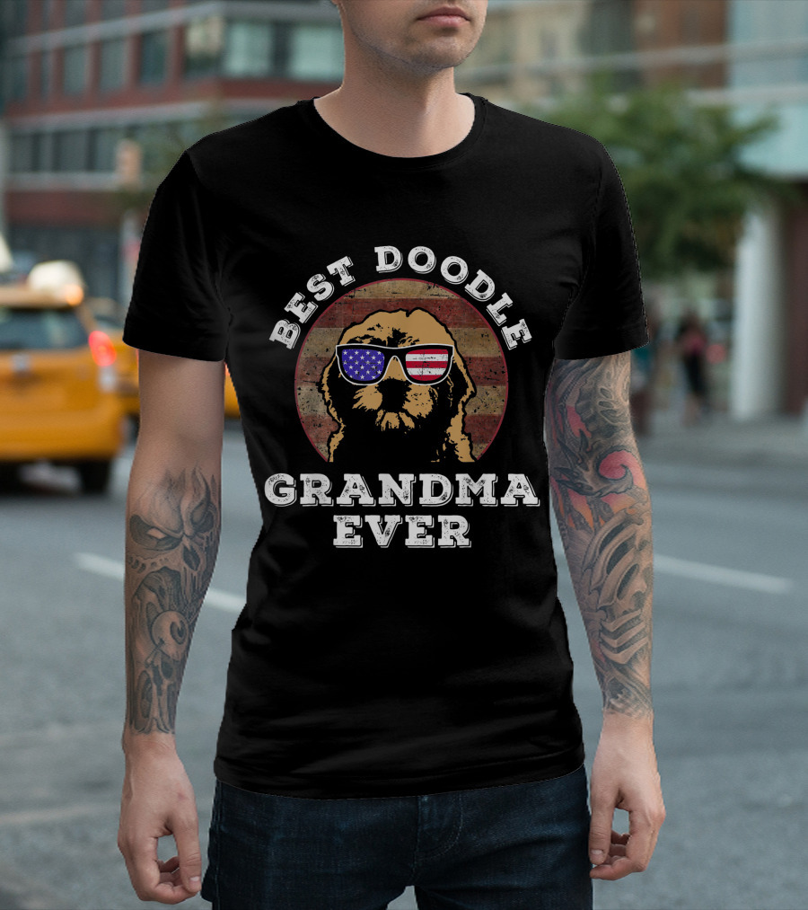 Best Doodle Grandma Ever American Flag Sunglasses Dog T-Shirt