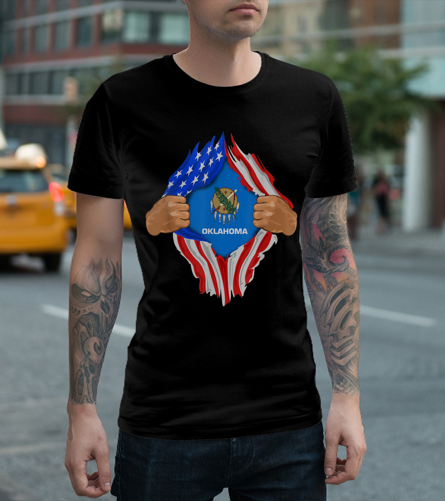 Oklahoma Pride American Flag with State Symbol Inside T-Shirt
