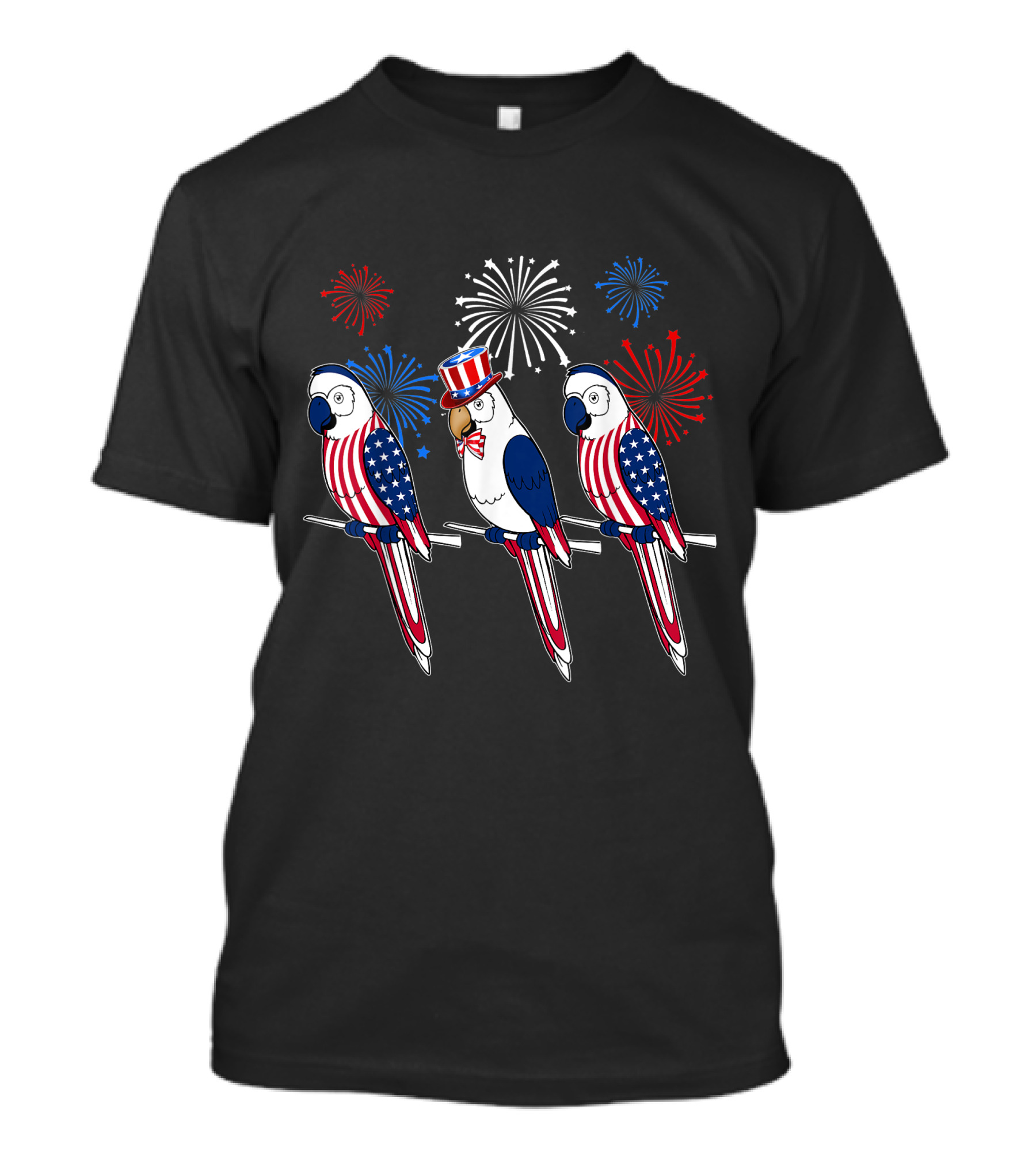 American Flag Parrots USA Patriotic 4th Of July Fireworks T-Shirt
