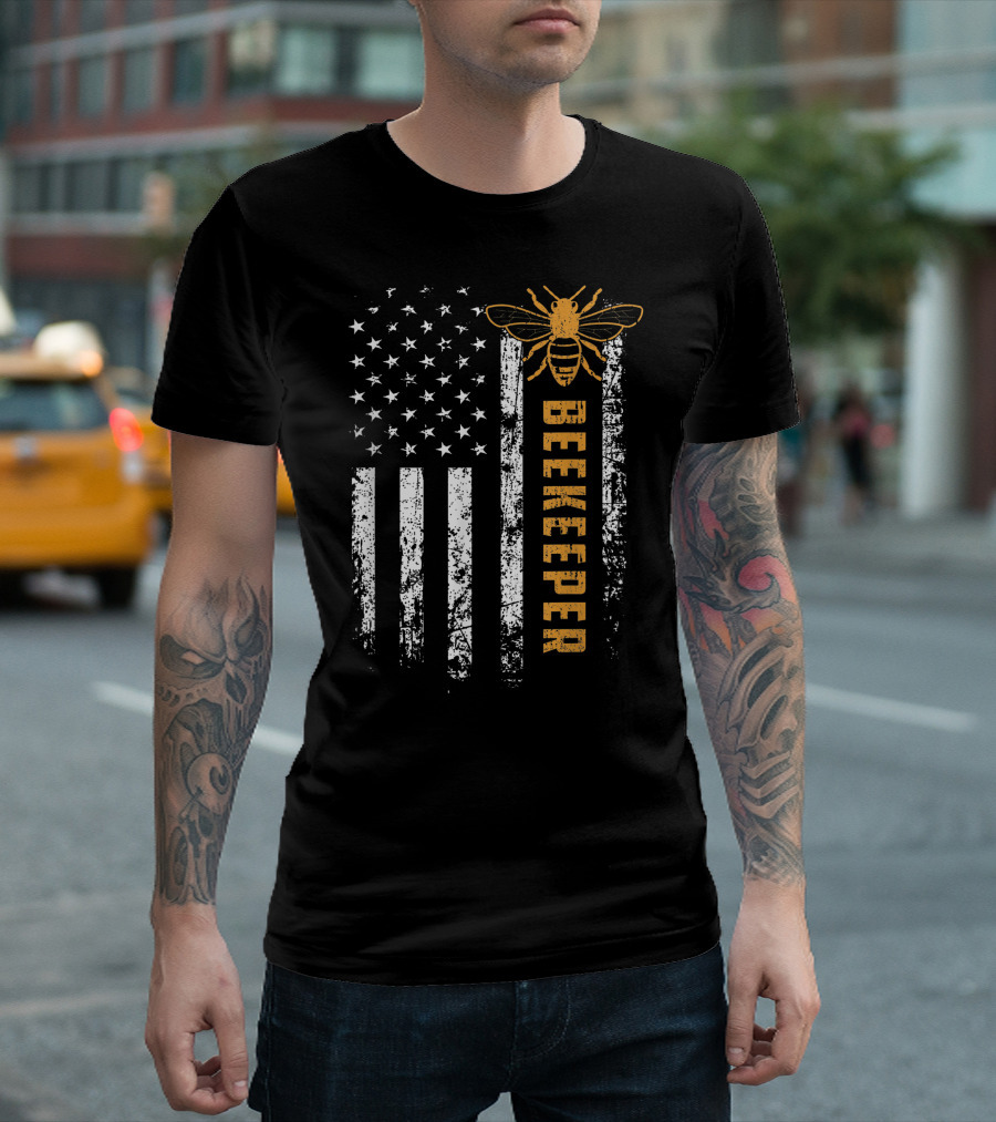 American Beekeeper Flag With Save Bees Stripe And Honeybee T-Shirt