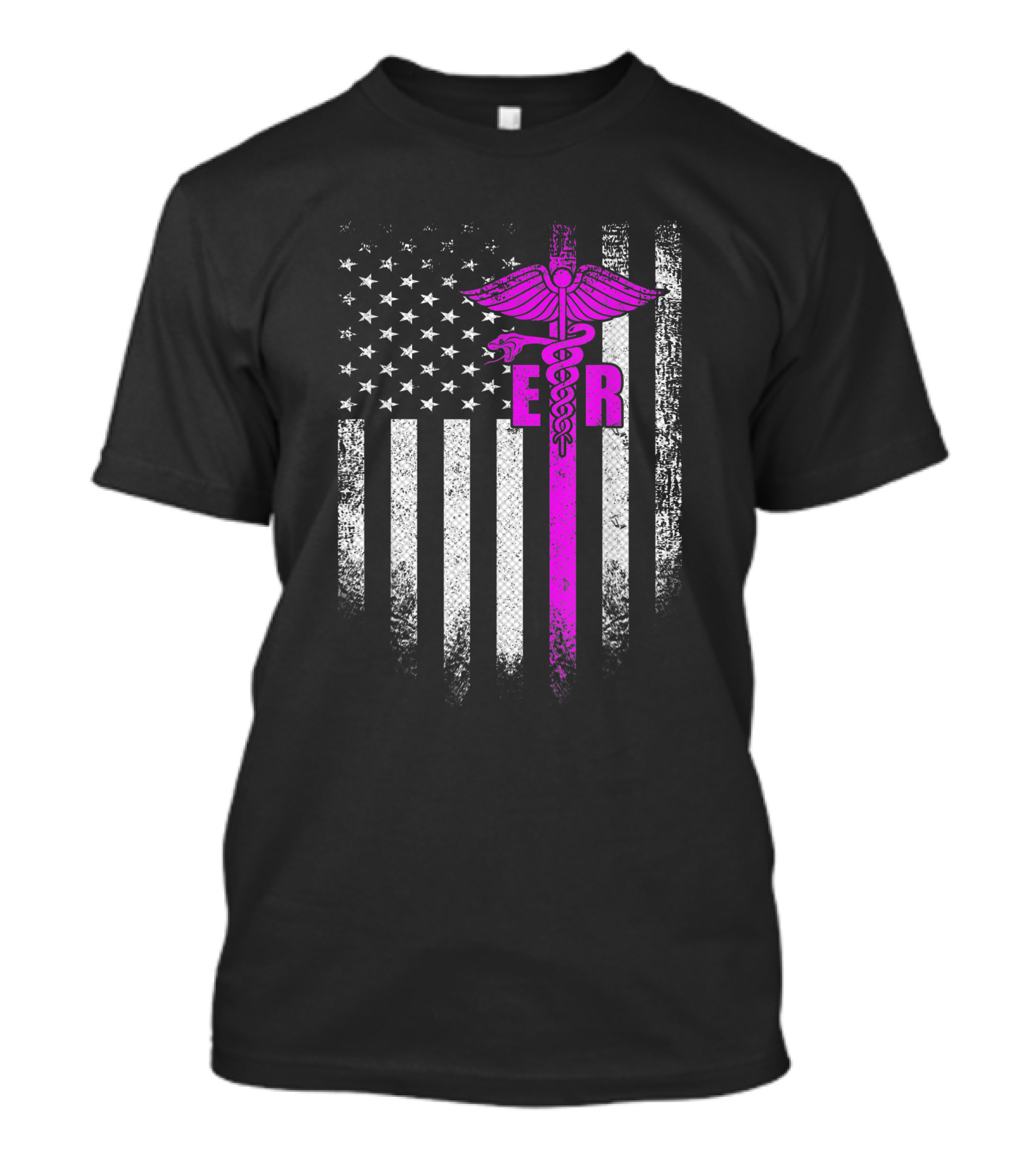 Vintage USA ER Emergency Room Nurse American Flag Caduceus T-Shirt